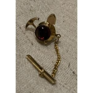 Vintage Gold Miner Pick Shovel Round Red Gold Tone Color Tie Tack MCM